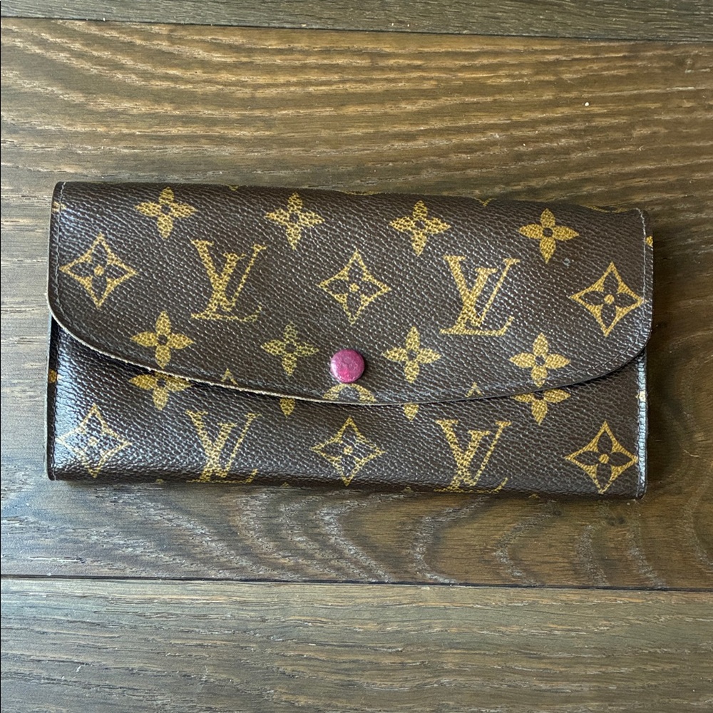 Louis Vuitton Brown and Gold Monogram Josephine Wallet with red accent